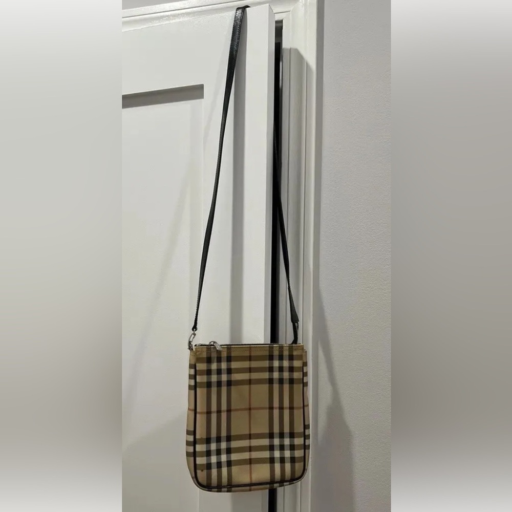 Burberry Tan Nova Check Crossbody with Black Strap